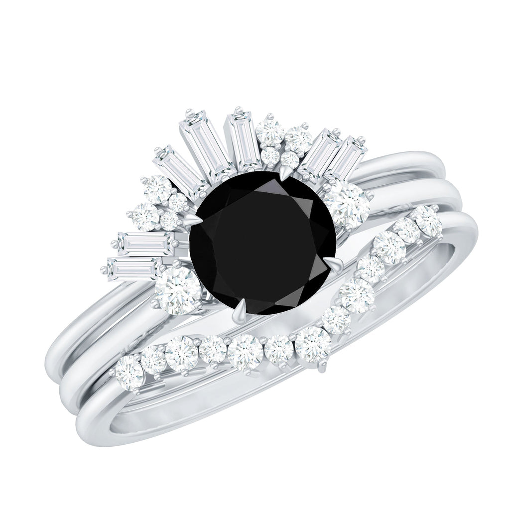 Vintage Looking 2.6 Carat Black Spinel Bridal Ring Set with Moissanite