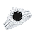 Vintage Looking 2.6 Carat Black Spinel Bridal Ring Set with Moissanite