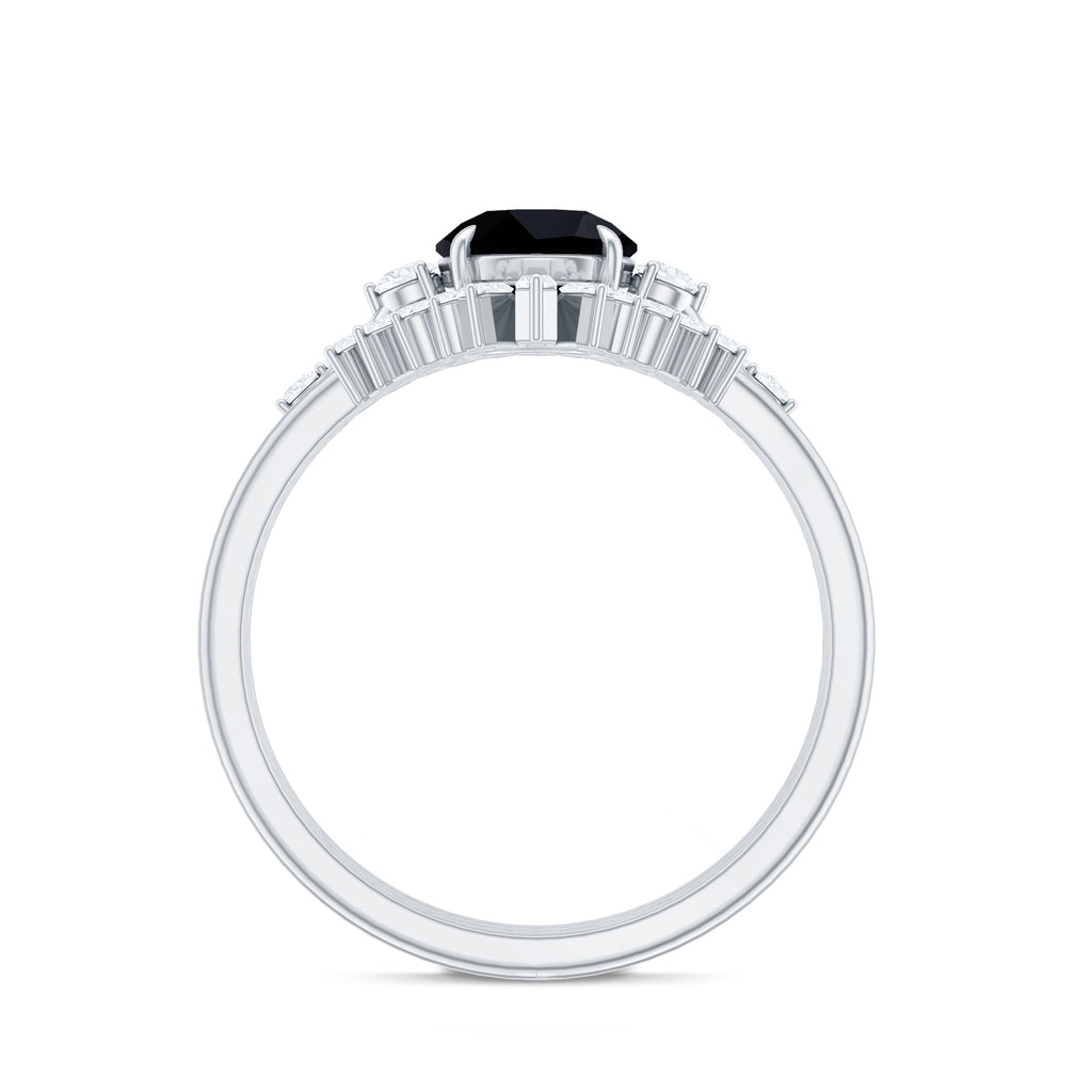 Vintage Looking 2.6 Carat Black Spinel Bridal Ring Set with Moissanite