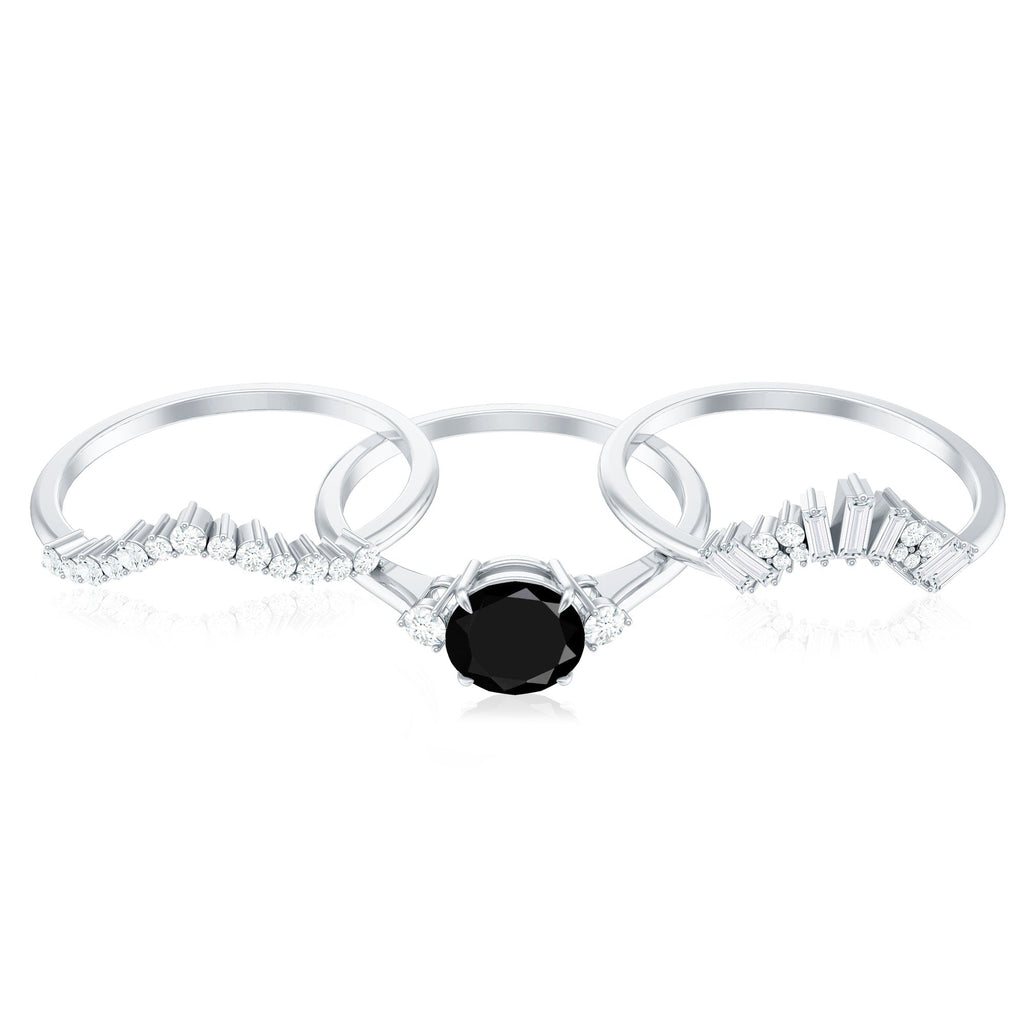 Vintage Looking 2.6 Carat Black Spinel Bridal Ring Set with Moissanite