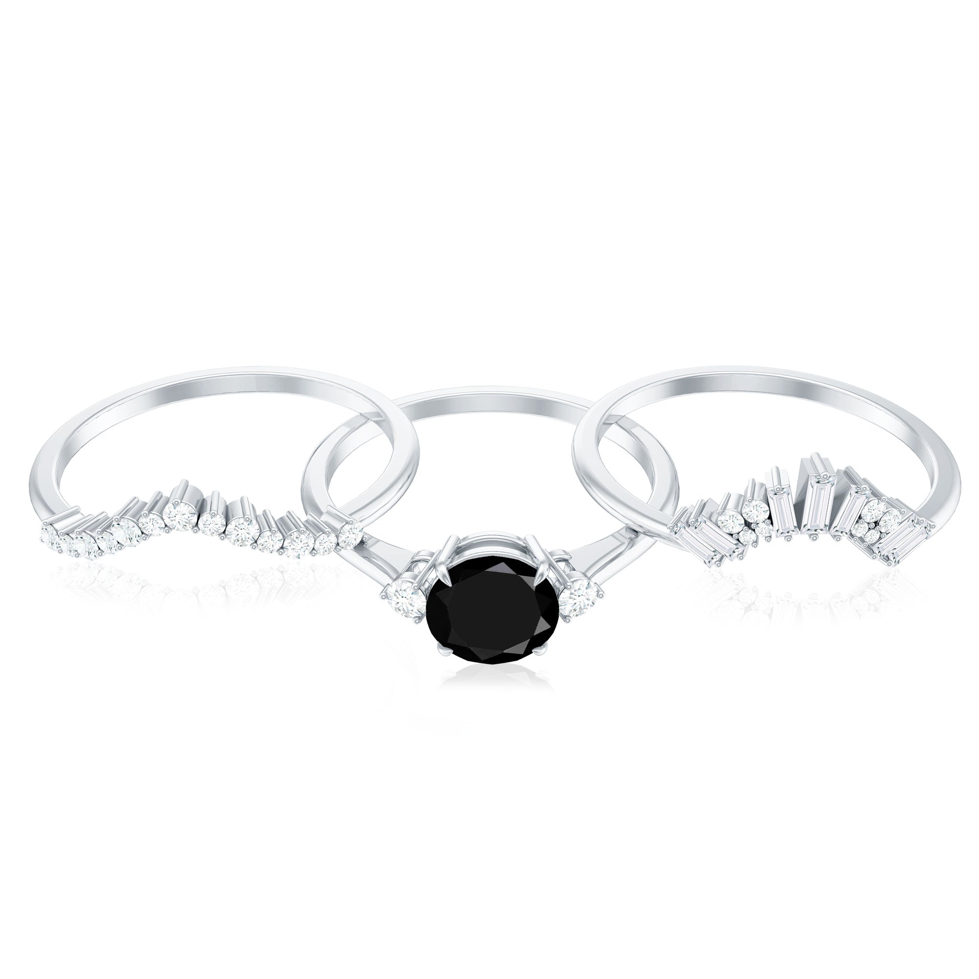 Vintage Looking 2.6 Carat Black Spinel Bridal Ring Set with Moissanite