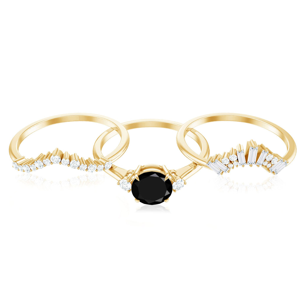 Vintage Looking 2.6 Carat Black Spinel Bridal Ring Set with Moissanite