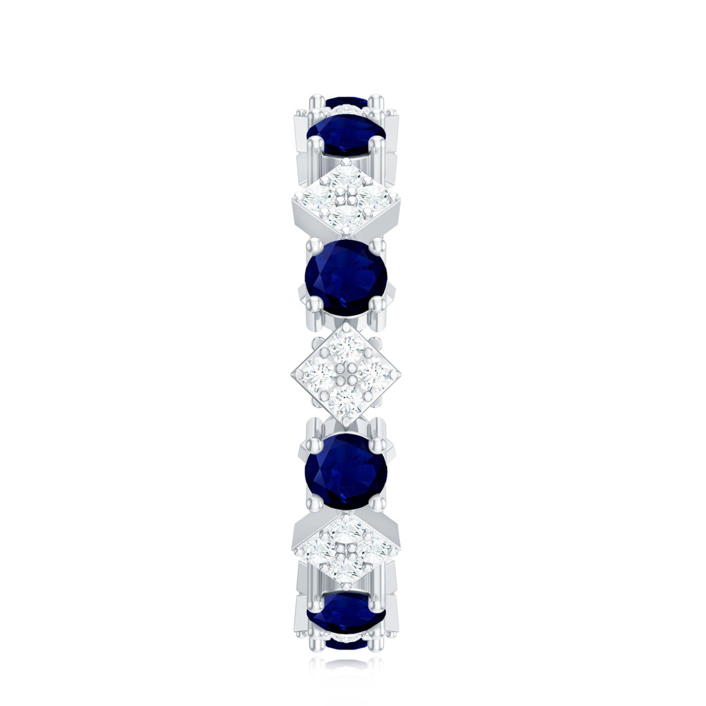 Natural Blue Sapphire and Diamond Eternity Band Ring