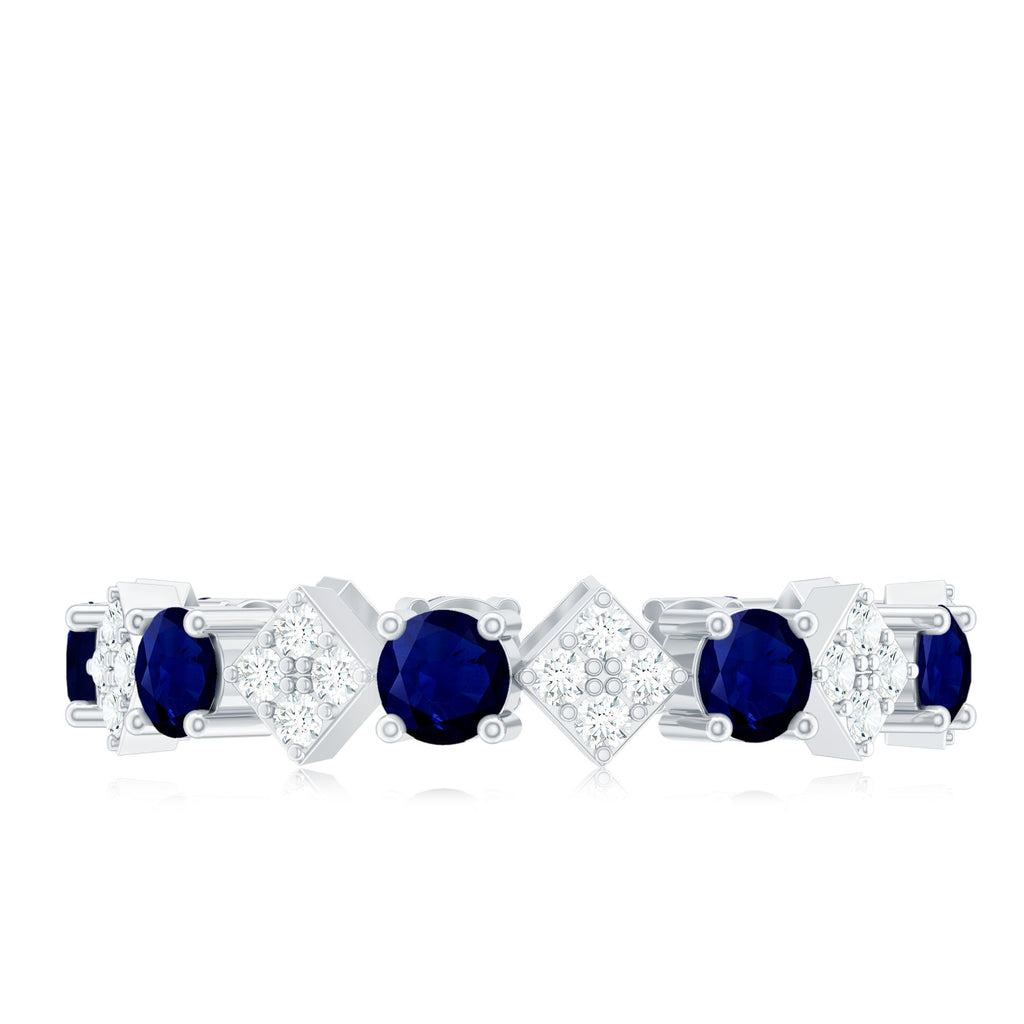 Natural Blue Sapphire and Diamond Eternity Band Ring