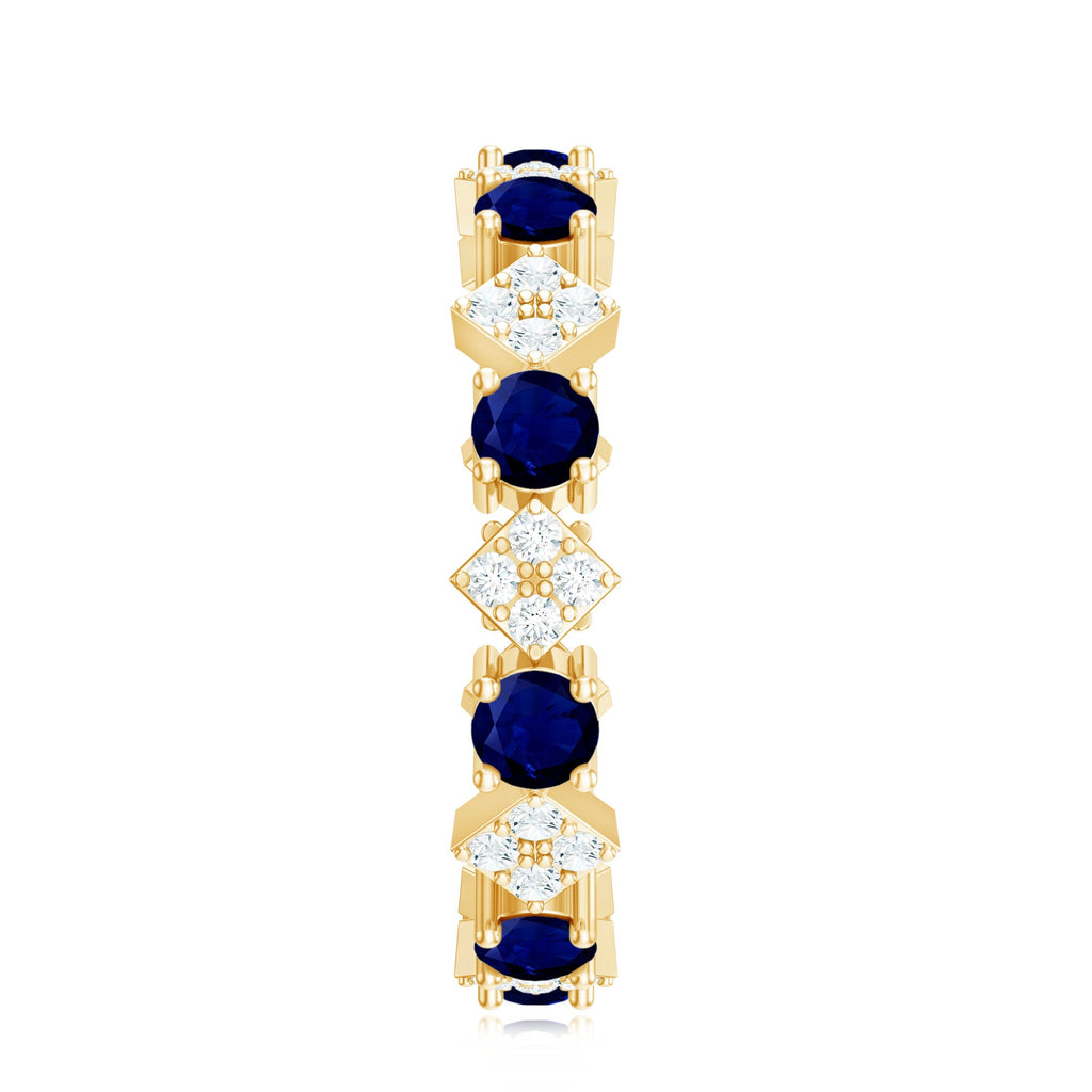 Natural Blue Sapphire and Diamond Eternity Band Ring