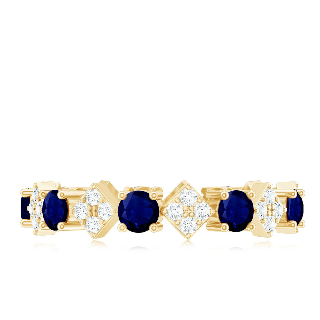 Natural Blue Sapphire and Diamond Eternity Band Ring