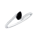Minimalist Pear Cut Black Onyx Solitaire Promise Ring with Diamond Bypass Shank