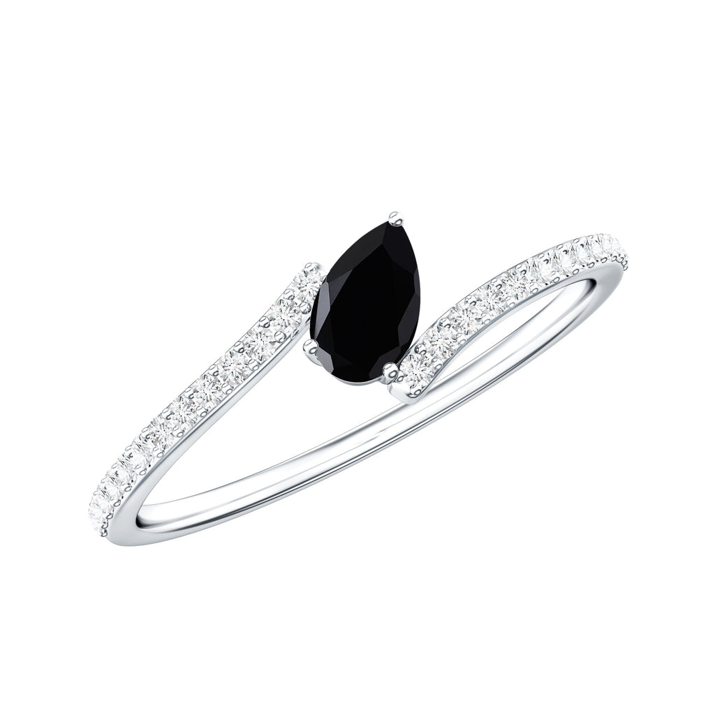 Real Black Spinel Promise Ring with Diamond Bypass Shank