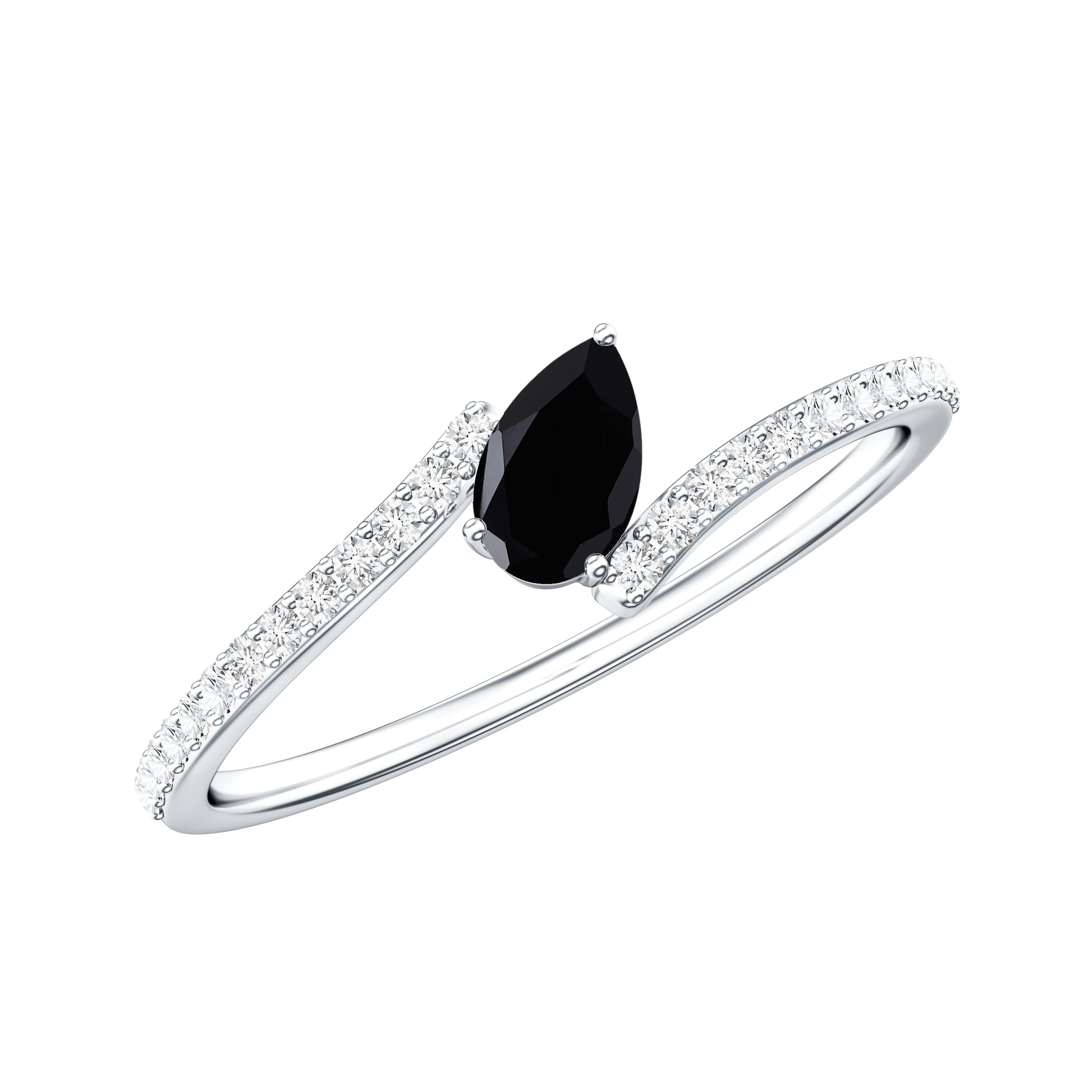 Real Black Spinel Promise Ring with Diamond Bypass Shank
