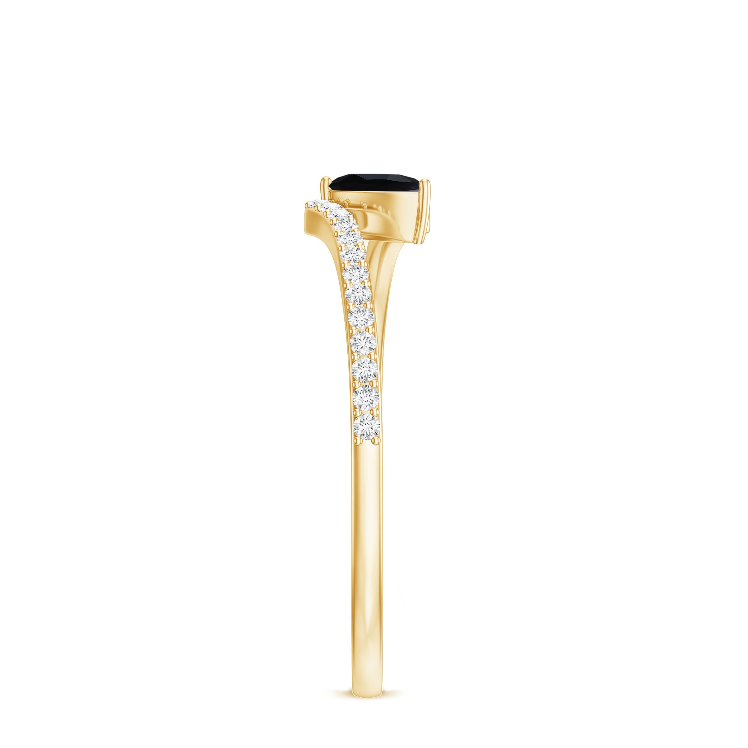Real Black Spinel Promise Ring with Diamond Bypass Shank