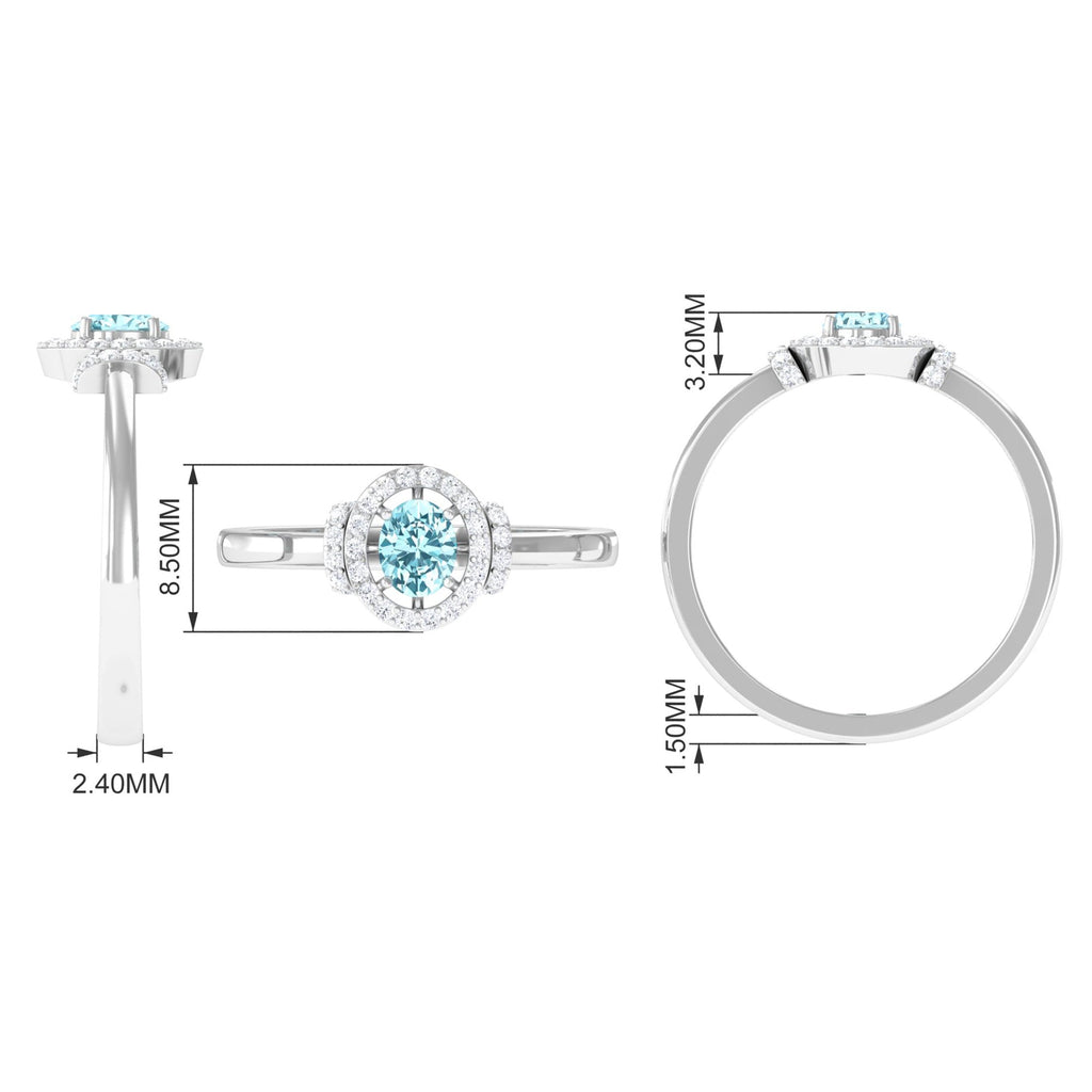 1 Carat Aquamarine Halo Engagement Ring with Diamond