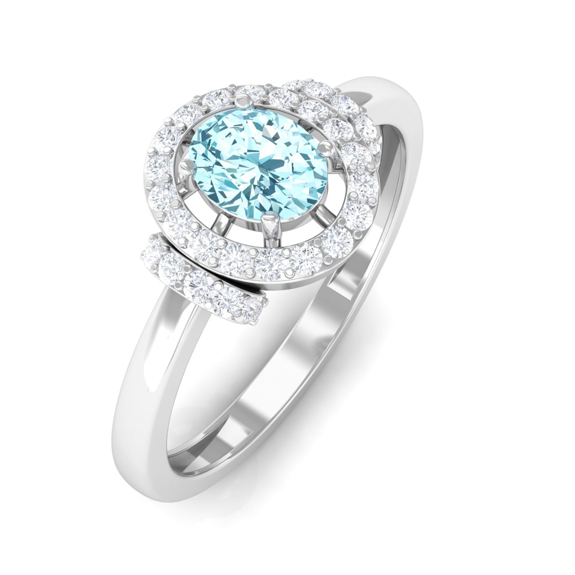 1 Carat Aquamarine Halo Engagement Ring with Diamond