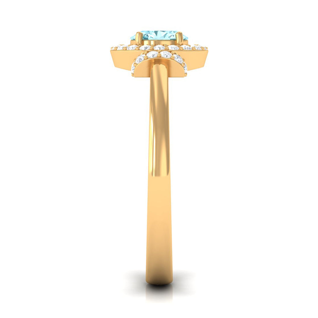1 Carat Aquamarine Halo Engagement Ring with Diamond