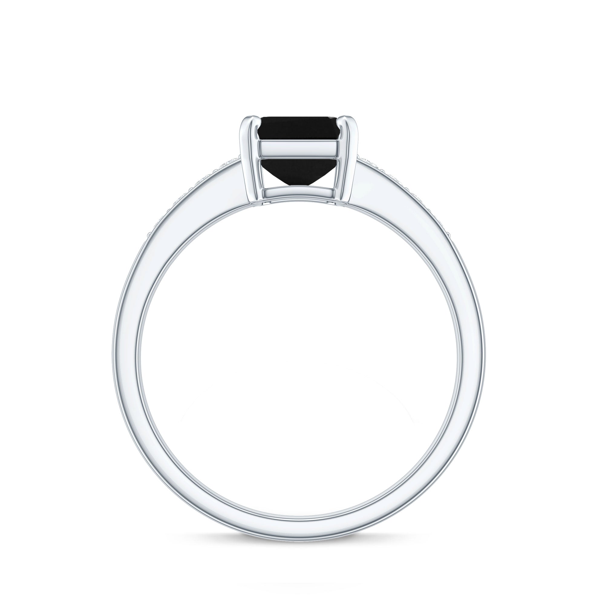 1.8 Carat Emerald Cut Black Onyx Engagement Ring with Diamond