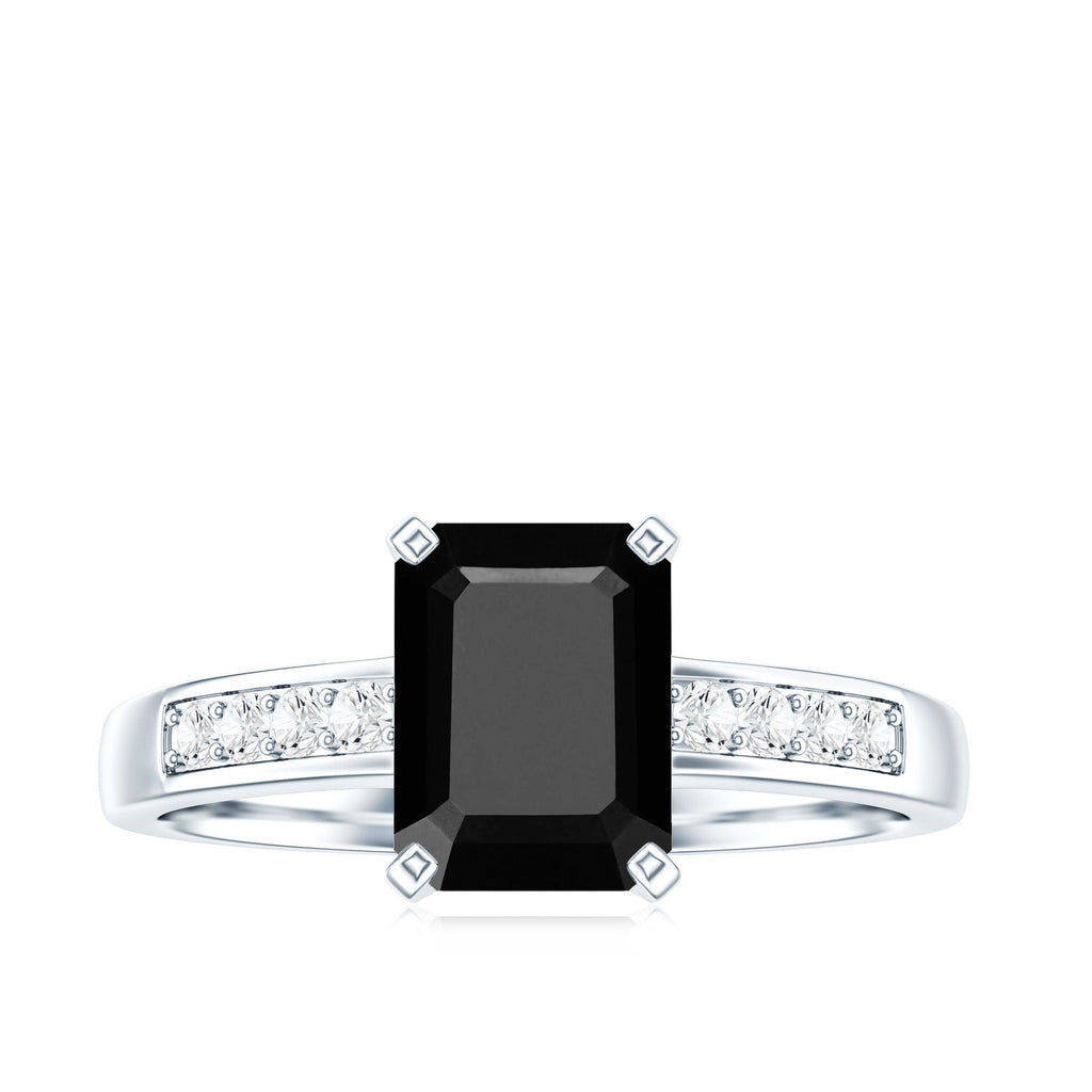 1.8 Carat Emerald Cut Black Onyx Engagement Ring with Diamond