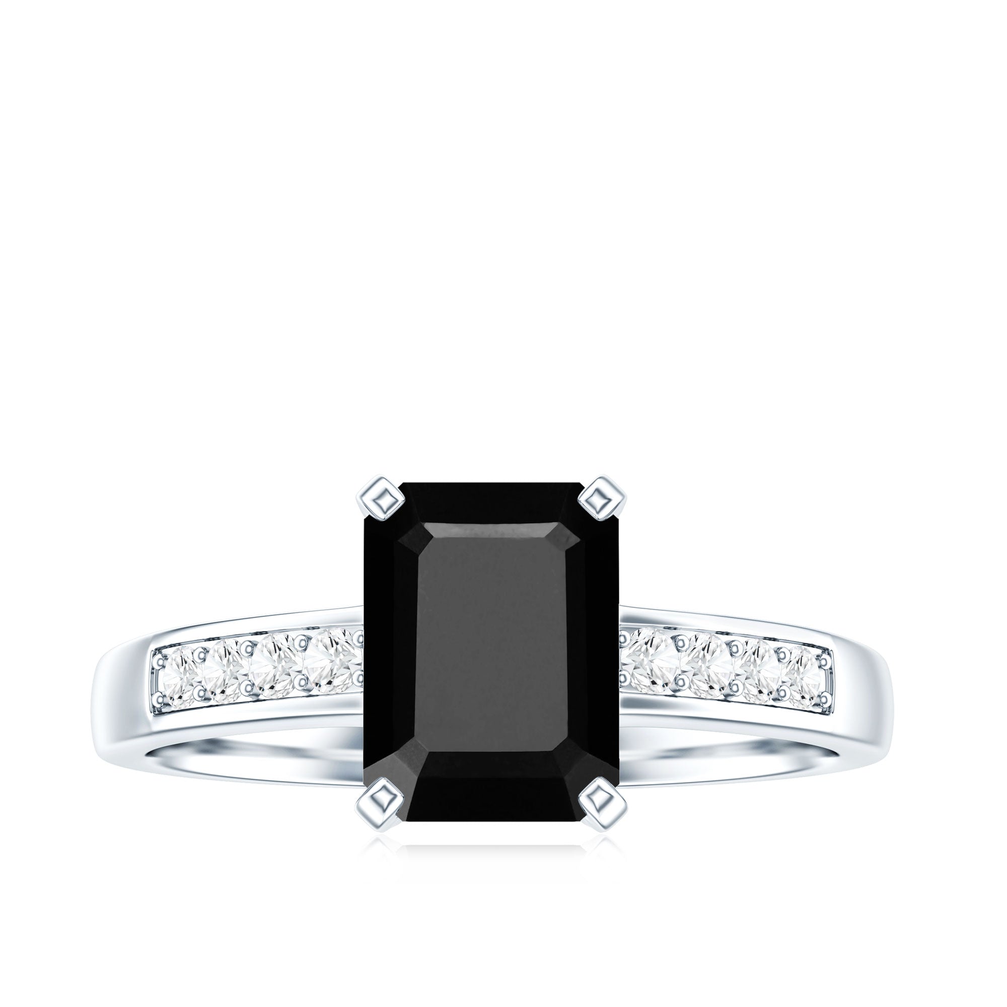 1.8 Carat Emerald Cut Black Onyx Engagement Ring with Diamond