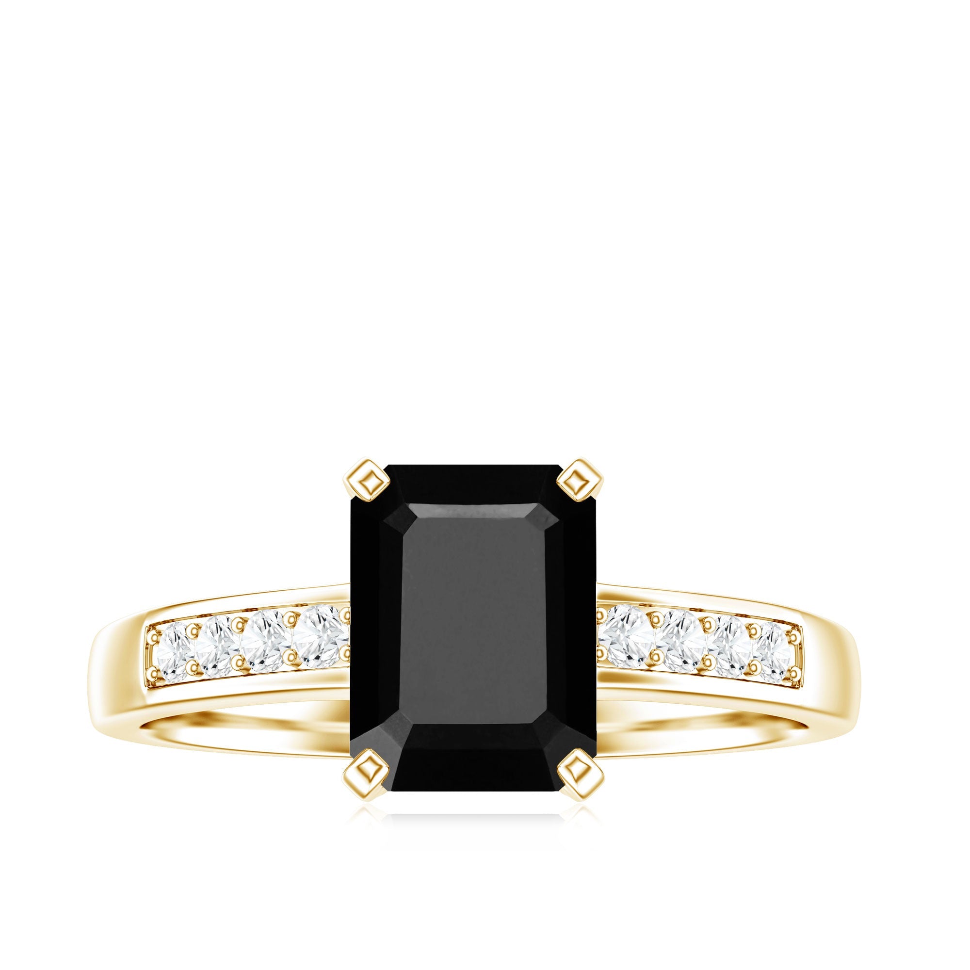 1.8 Carat Emerald Cut Black Onyx Engagement Ring with Diamond