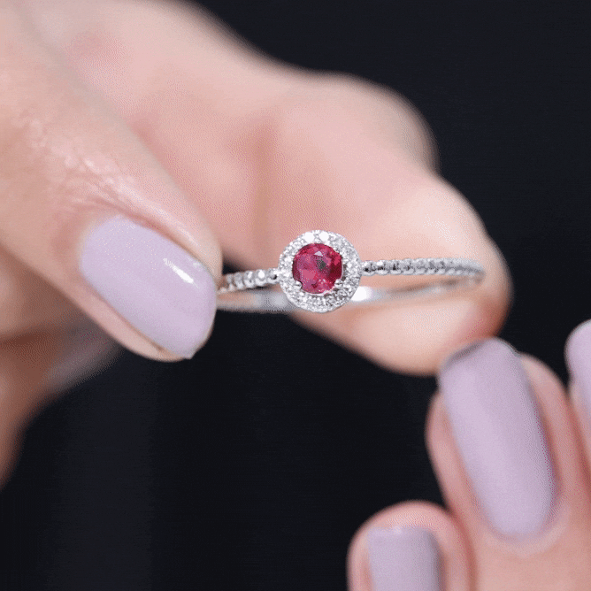 Natural Ruby Diamond Promise Ring with Bubble Shank