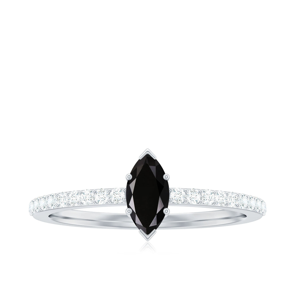 0.7 Carat Marquise Cut Black Onyx Minimal Promise Ring with Diamond