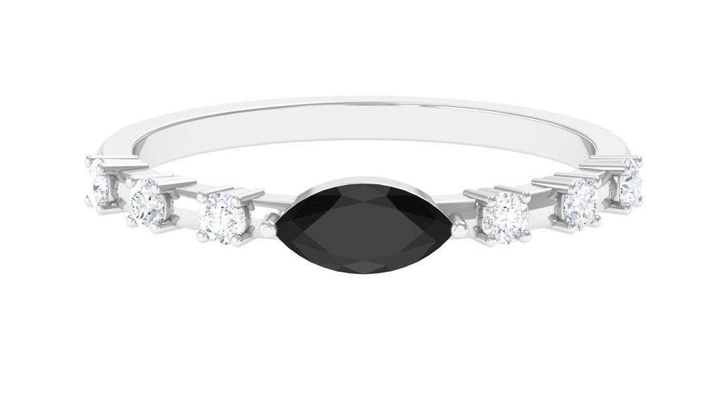 0.7 Carat Marquise Cut Black Spinel East West Ring with Diamond