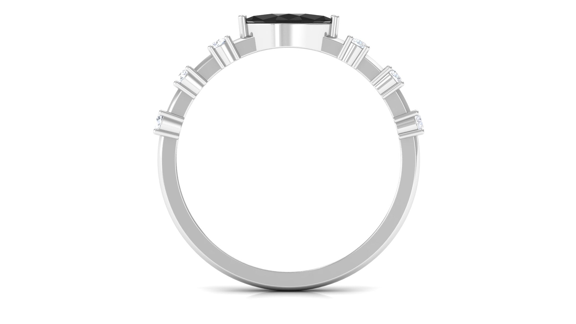 0.7 Carat Marquise Cut Black Spinel East West Ring with Diamond