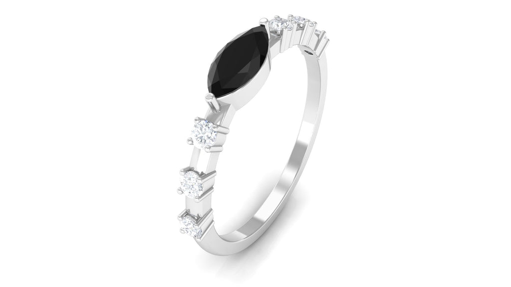 0.7 Carat Marquise Cut Black Spinel East West Ring with Diamond