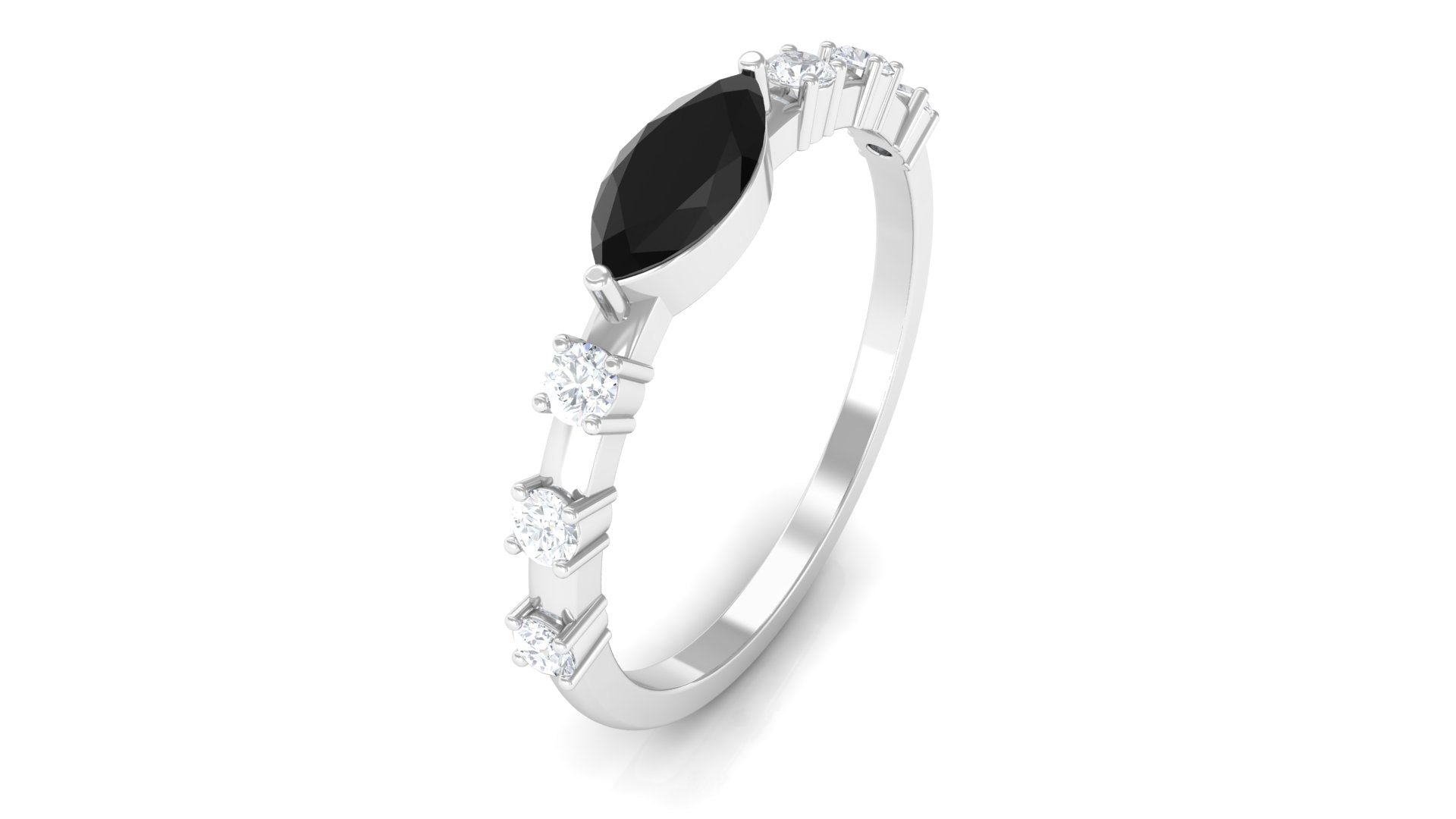0.7 Carat Marquise Cut Black Spinel East West Ring with Diamond