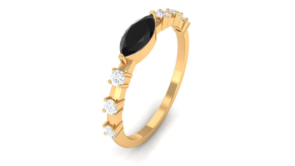 0.7 Carat Marquise Cut Black Spinel East West Ring with Diamond