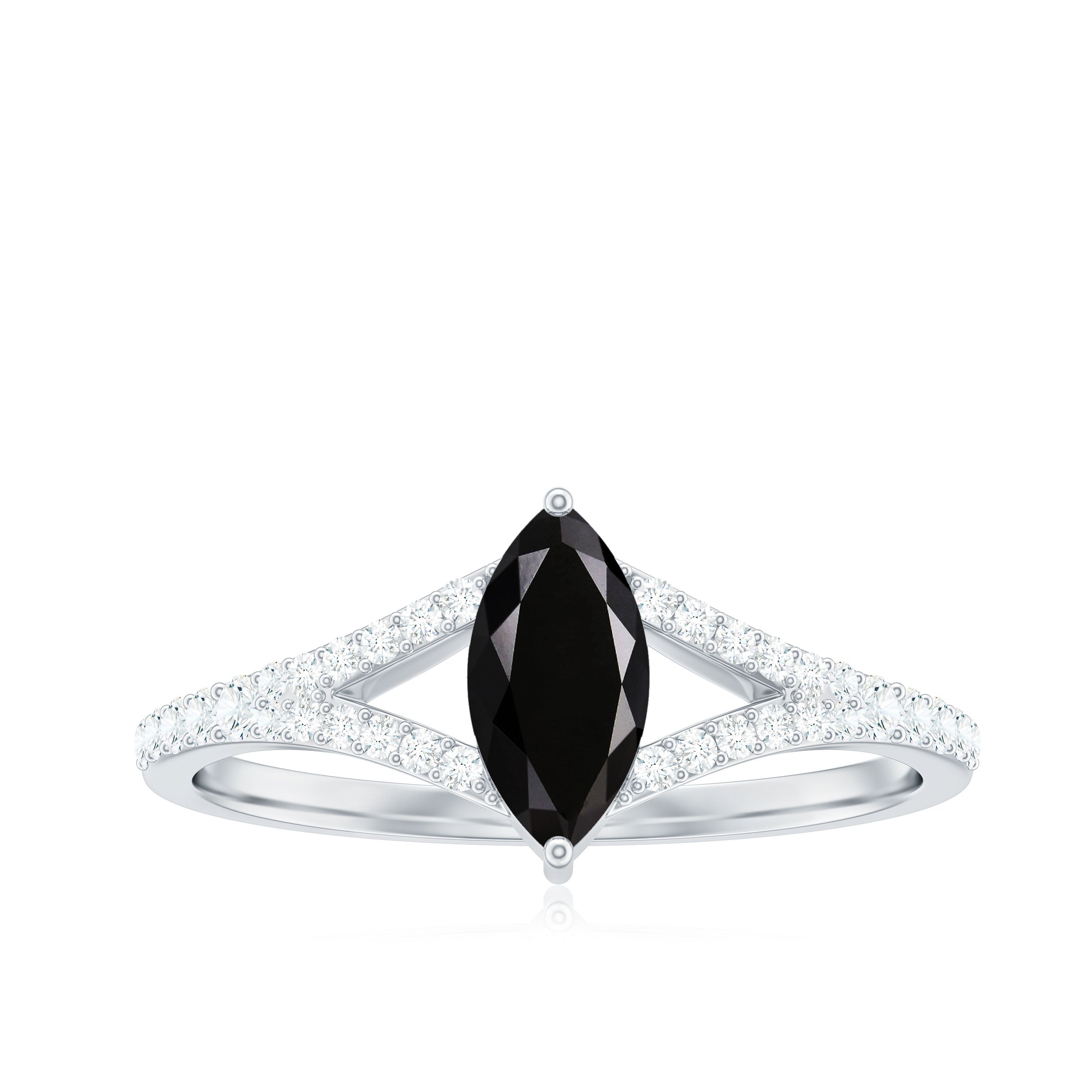 0.7 Carat Marquise Cut Black Onyx Engagement Ring with Diamond Split Shank