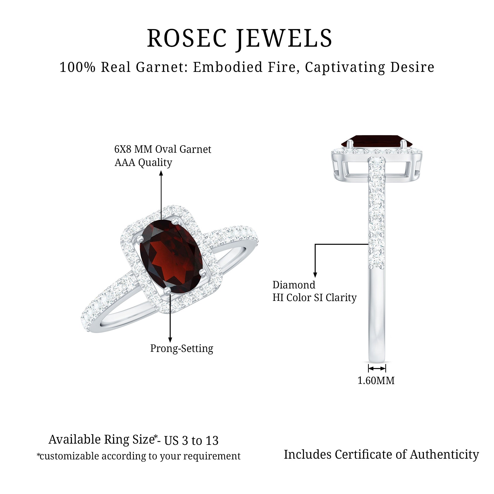 Classic 1.5 Carat Garnet Oval Engagement Ring with Diamond Halo