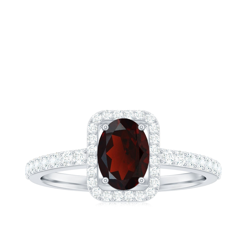 Classic 1.5 Carat Garnet Oval Engagement Ring with Diamond Halo