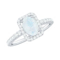 0.6 Carat Oval Cut Moonstone Ring with Diamond Halo