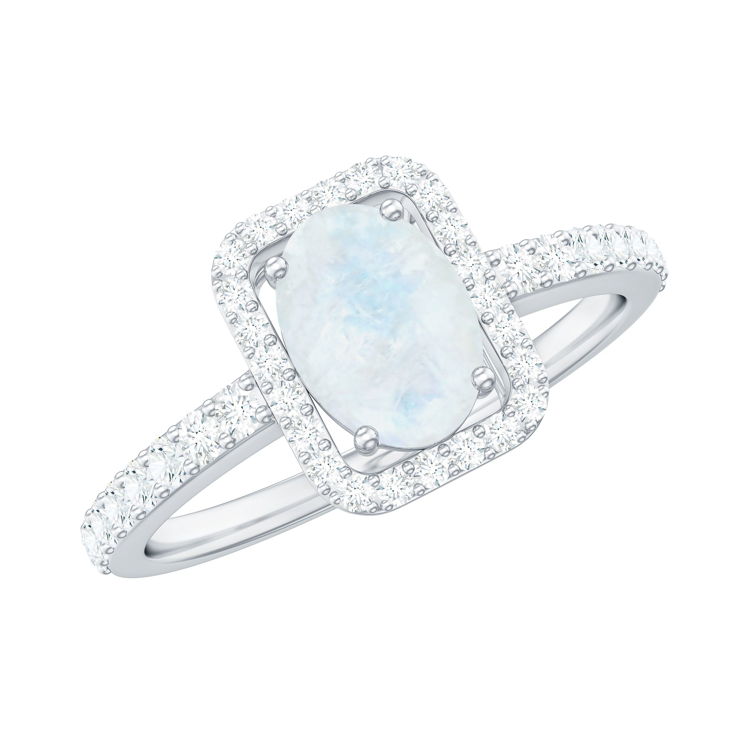 0.6 Carat Oval Cut Moonstone Ring with Diamond Halo