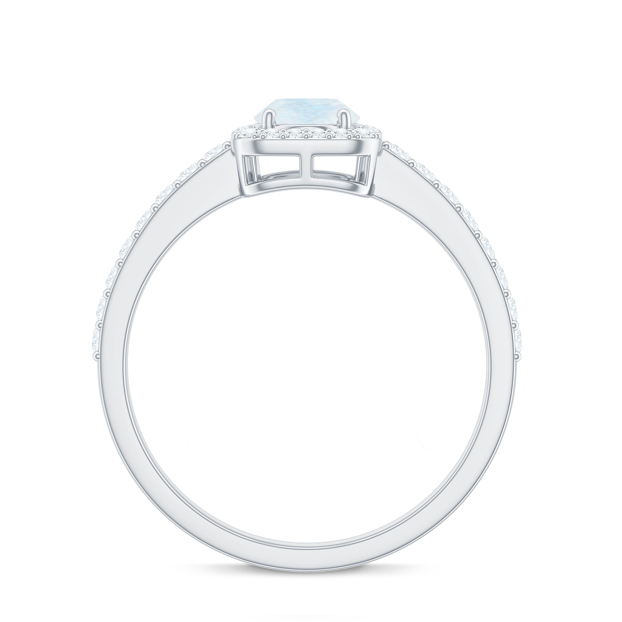 0.6 Carat Oval Cut Moonstone Ring with Diamond Halo