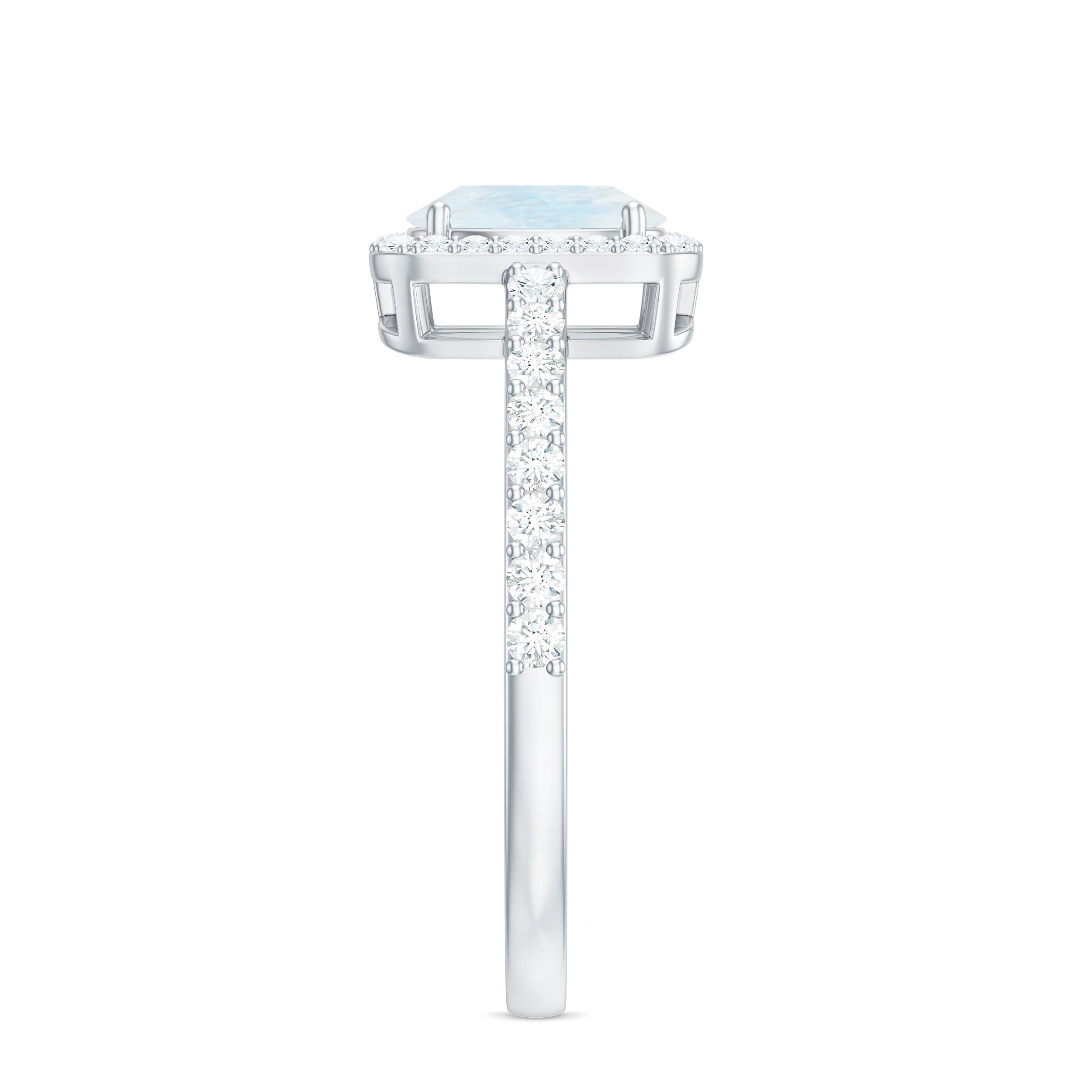 0.6 Carat Oval Cut Moonstone Ring with Diamond Halo