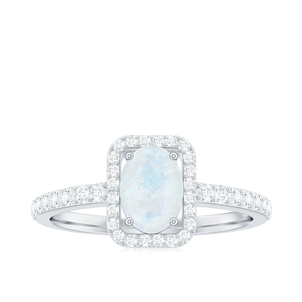 0.6 Carat Oval Cut Moonstone Ring with Diamond Halo