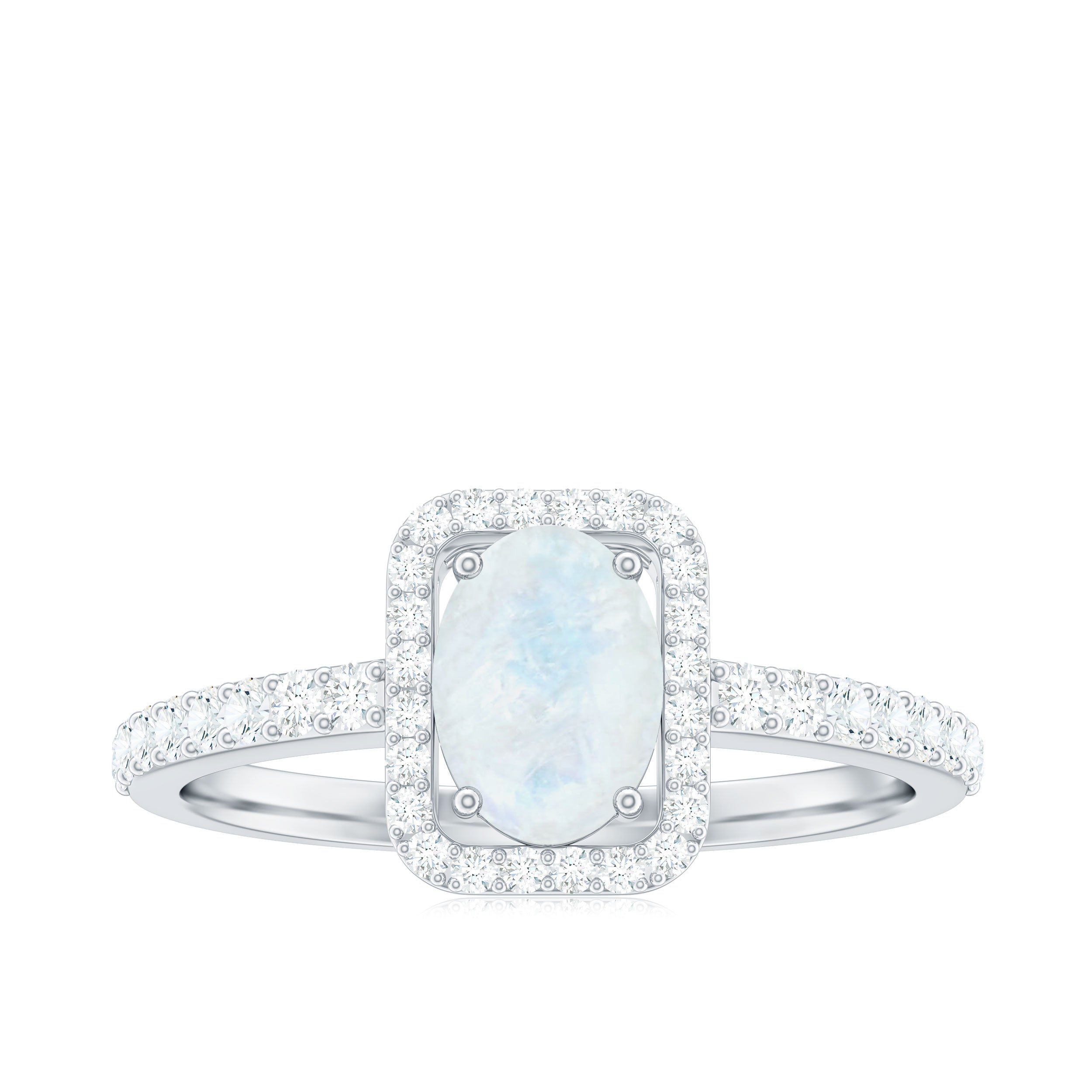 0.6 Carat Oval Cut Moonstone Ring with Diamond Halo