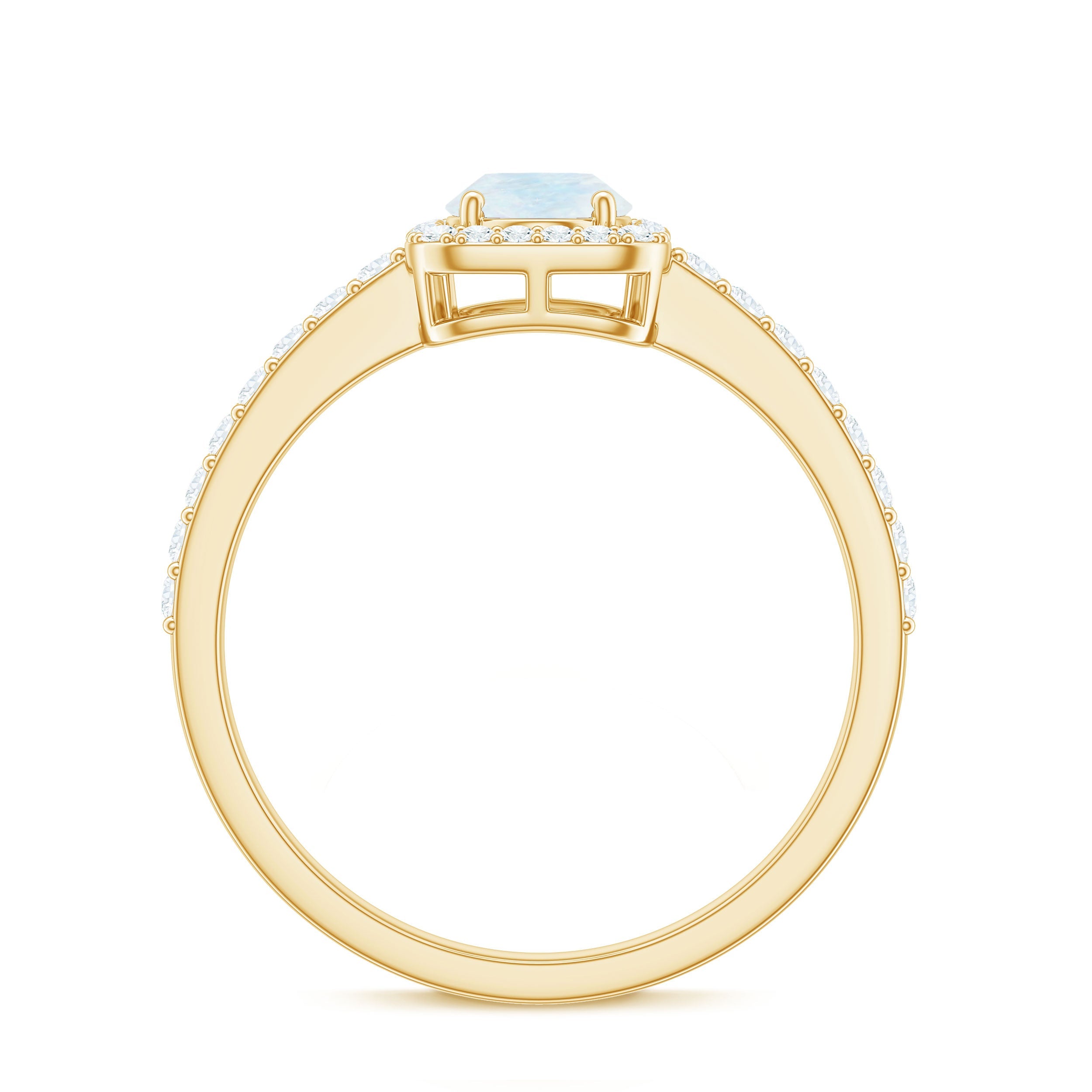 0.6 Carat Oval Cut Moonstone Ring with Diamond Halo