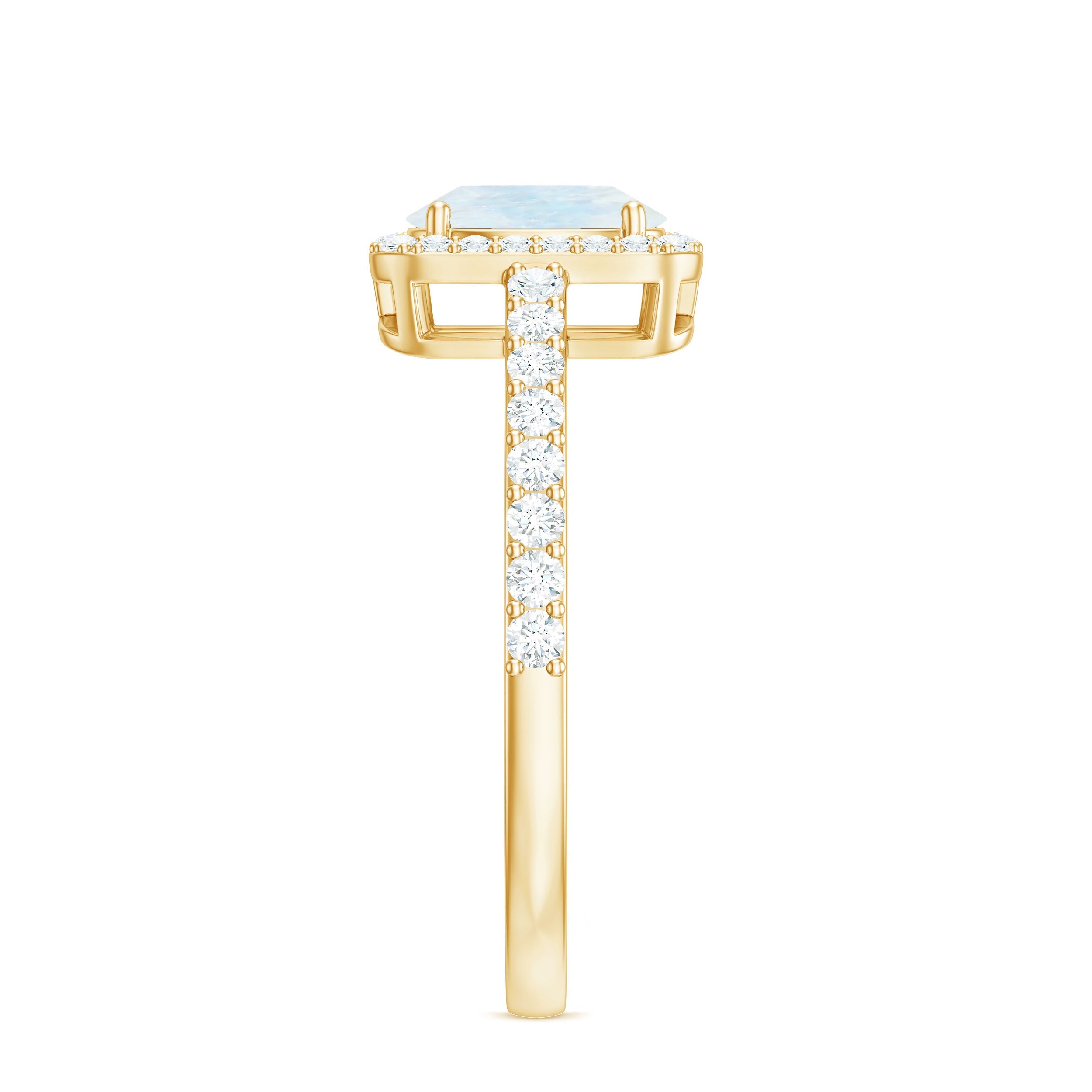 0.6 Carat Oval Cut Moonstone Ring with Diamond Halo