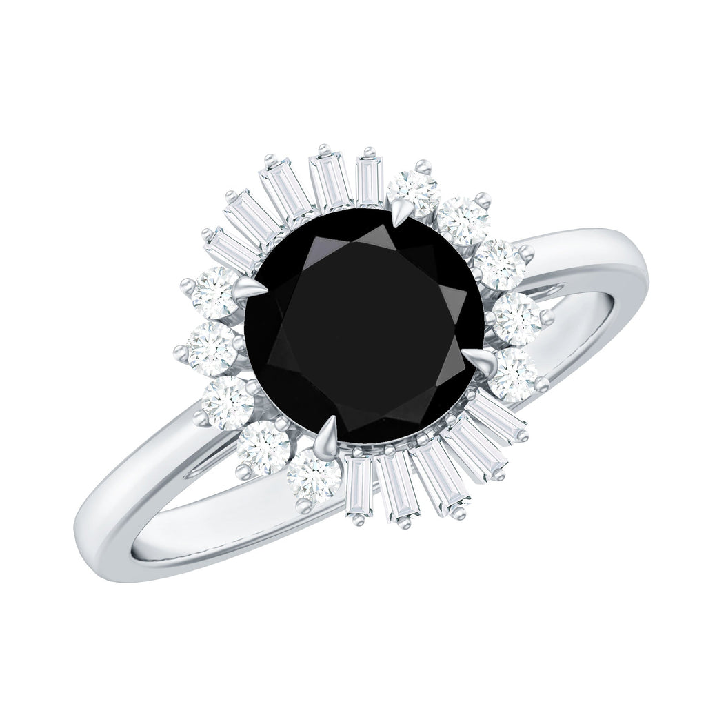 2 Carat Round Black Onyx Cocktail Ring with Diamond Halo