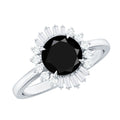 2 Carat Round Black Onyx Cocktail Ring with Diamond Halo