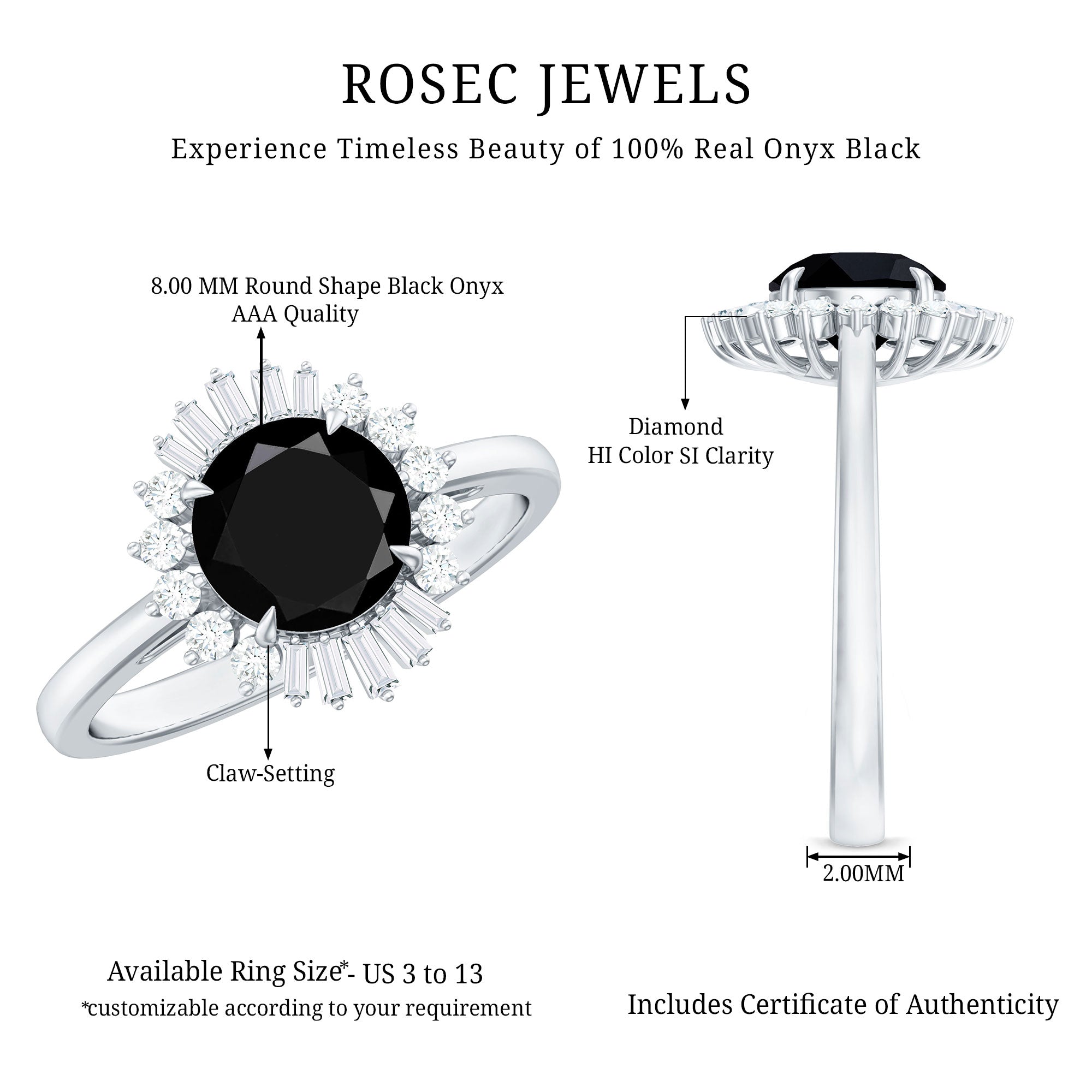 2 Carat Round Black Onyx Cocktail Ring with Diamond Halo