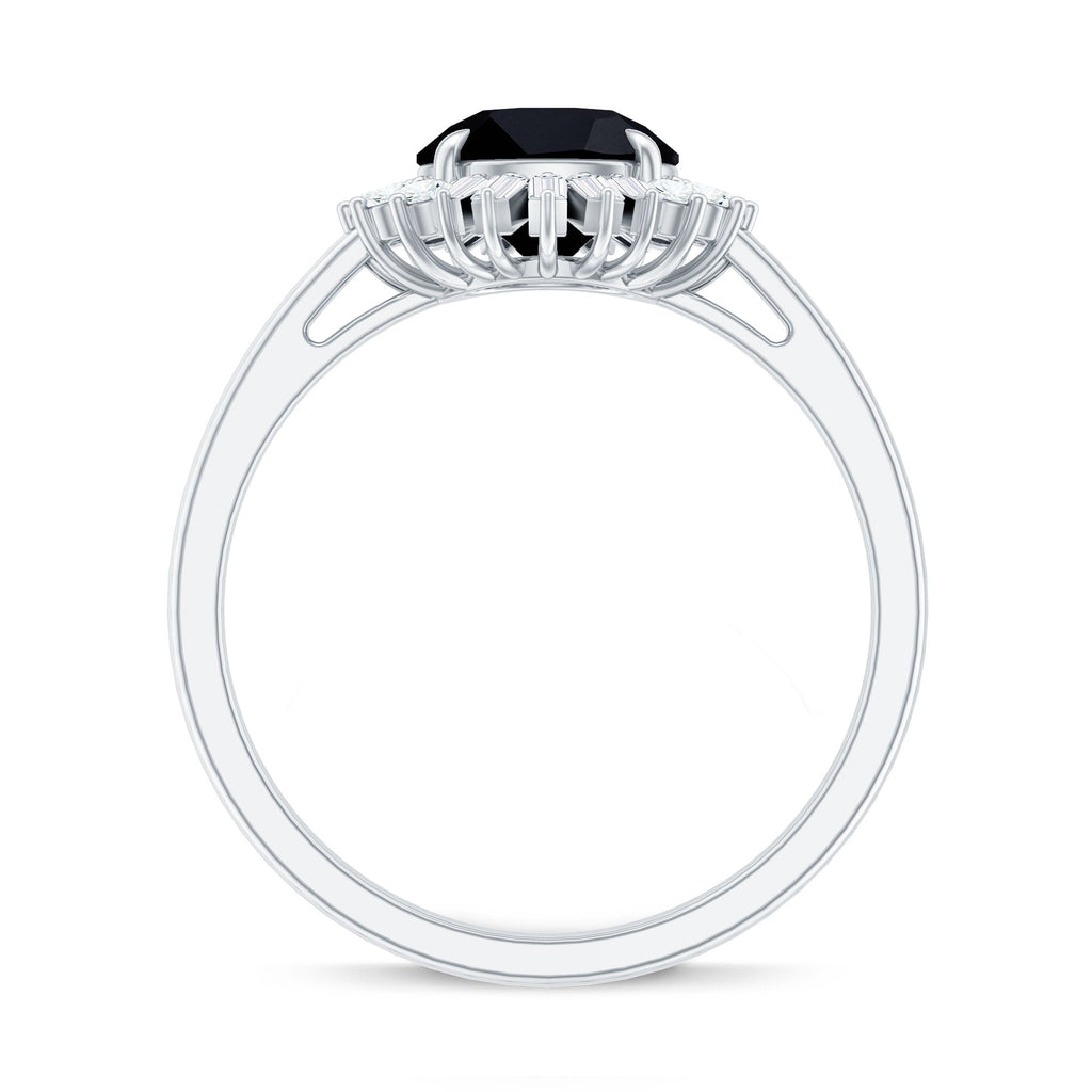 2 Carat Round Black Onyx Cocktail Ring with Diamond Halo