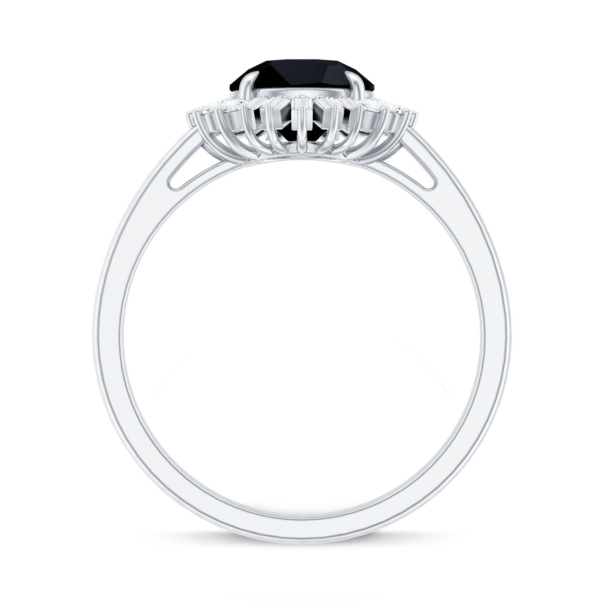 2 Carat Round Black Onyx Cocktail Ring with Diamond Halo