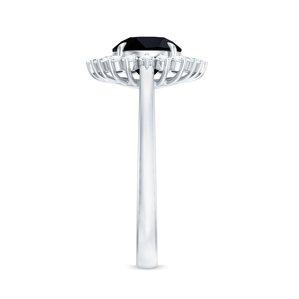 2 Carat Round Black Onyx Cocktail Ring with Diamond Halo