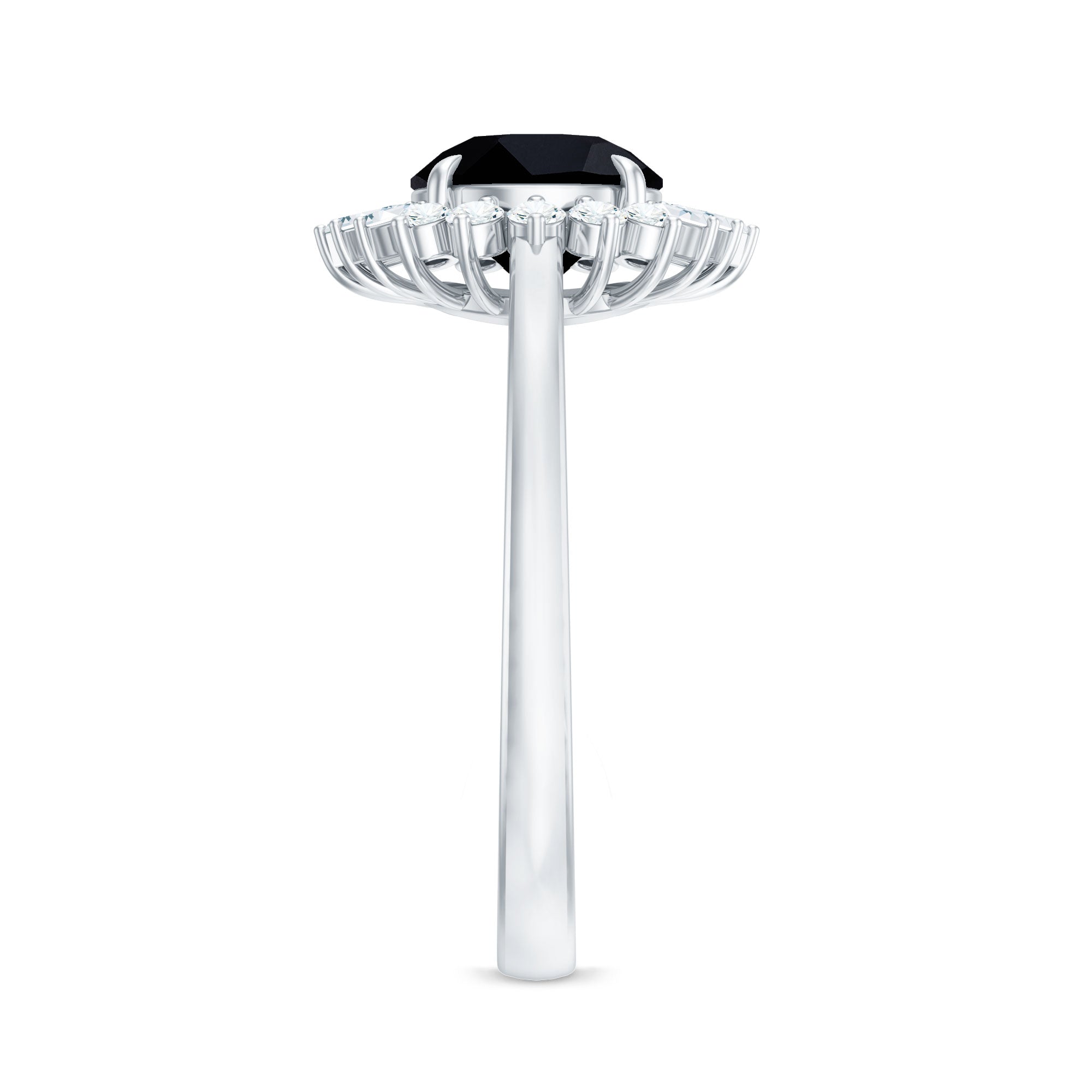 2 Carat Round Black Onyx Cocktail Ring with Diamond Halo