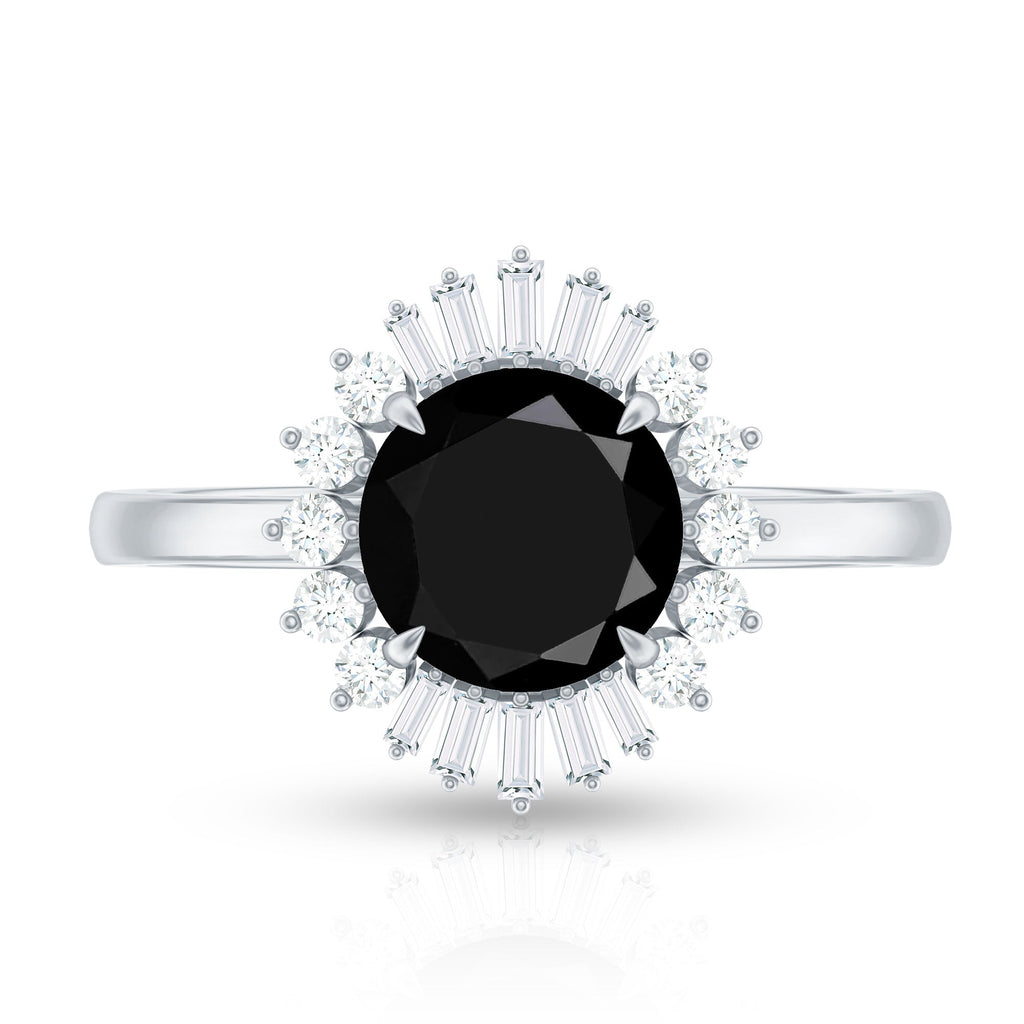 2 Carat Round Black Onyx Cocktail Ring with Diamond Halo
