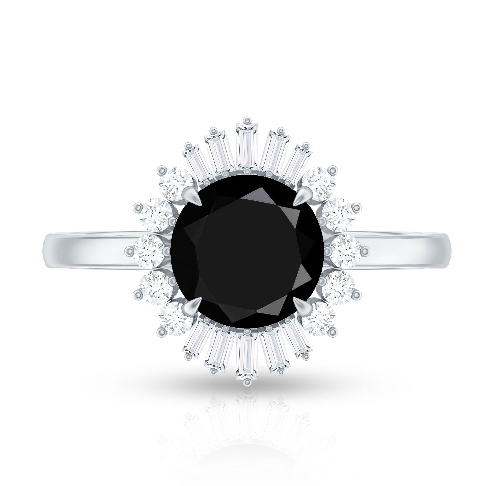 2 Carat Round Black Onyx Cocktail Ring with Diamond Halo