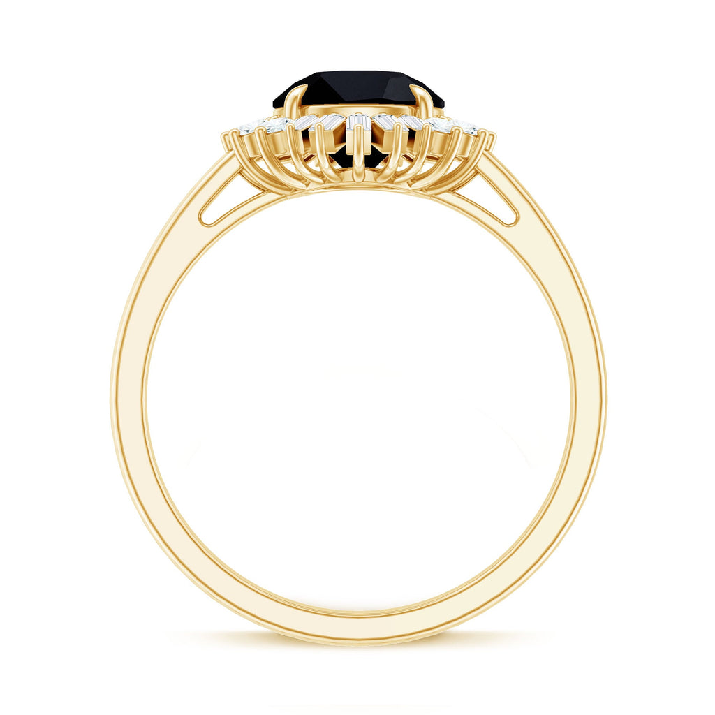 2 Carat Round Black Onyx Cocktail Ring with Diamond Halo