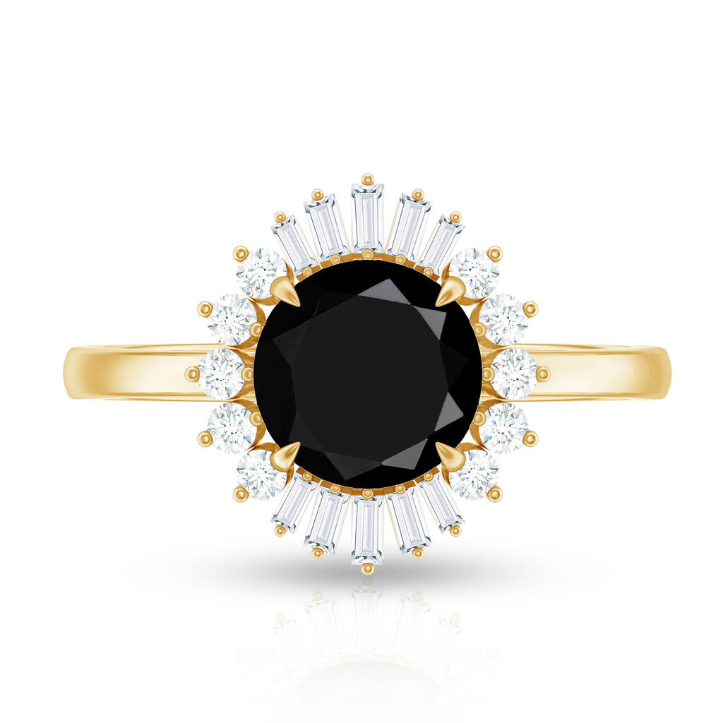 2 Carat Round Black Onyx Cocktail Ring with Diamond Halo
